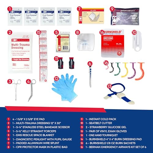 First Responder Trauma First Aid Kit Bag – Fully Stocked Emergency Medical Kit for Workplace, Vehicle & Home – OSHA & ANSI...