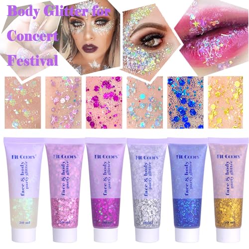 Body Glitter Face Glitter Gel: Singer Concerts Disco Festival Rave Accessories Face Glitter Makeup 150ml Chunky Sequins Me...