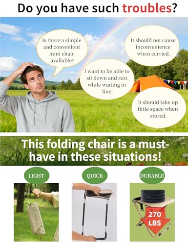 COMELY Portable Folding Chair for Outdoors: Heavy Duty Camping Stool for Adults, Compact Ultralight Collapsible Stools for...