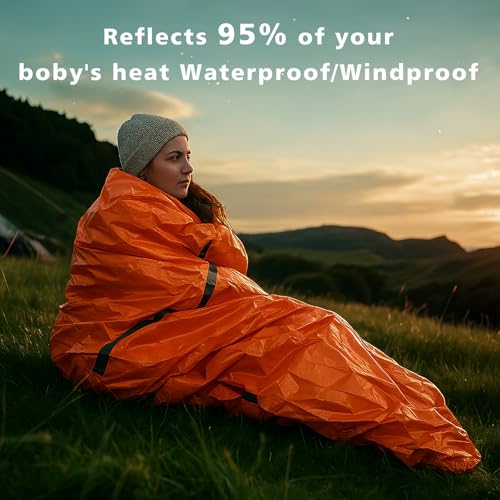 Zmoon Emergency Sleeping Bag Survival Bag, Portable Waterproof Thermal Bivy Sacks,Bivvy Bags,Camping Mylar Sleeping Bag Su...