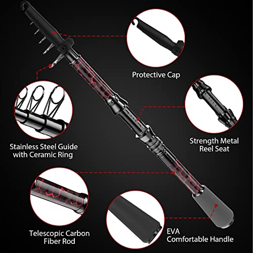 Fishing Rod and Reel Combos, Unique Design with X-Warping Painting, Carbon Fiber Telescopic Fishing Rod with Reel Combo Ki...