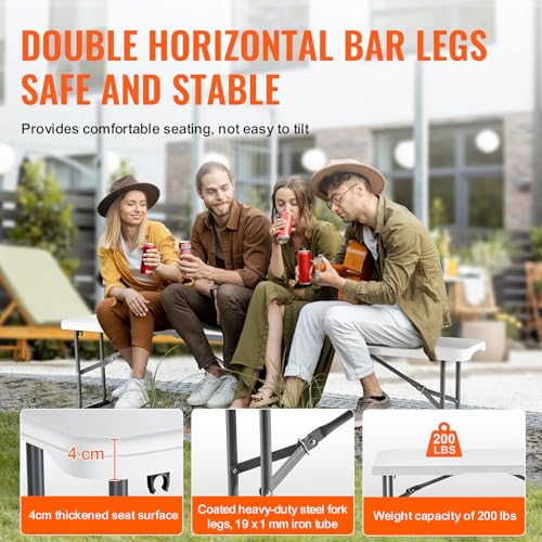 VEVOR Plastic Folding Bench, 6ft Portable Folding Bench, Smooth High Density Polyethylene Waterproof Outdoor Bench, Picnic...