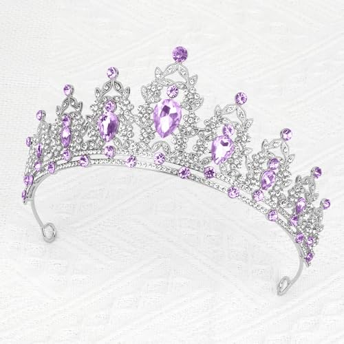 JIOMULIG Crown, Tiara for Women, Purple Rhinestone, Silver Metal, Fashion Headband, Adult Women's Queen Crown, Birthday Pa...