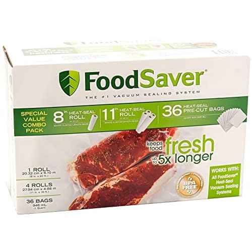 FoodSaver Special Value Vacuum Seal Combo Pack 1-8"Roll; 4-11"Rolls; 36 Pre-Cut Bags
