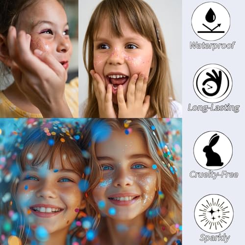 Paminify Rainbow White Hair Glitter Stick for Kids,Mardi Gras Outfit for Women,Mermaid Fairy Costume Body Face Glitter, Si...