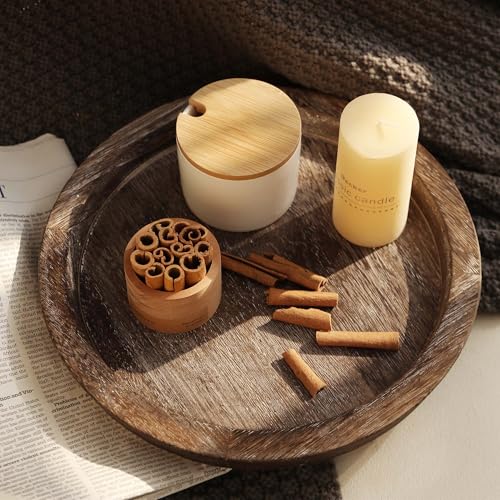 Hanobe Candle Plate Holder Tray: Round Wood Decorative Candle Plate Decor Farmhouse Table Centerpiece Rustic Wood Tealight...