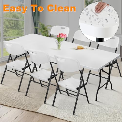 FROASISPRO 6ft Folding Table, Portable Heavy Duty Plastic Fold-in-Half Utility Table for Indoor/Outdoor Use, Dining, Campi...