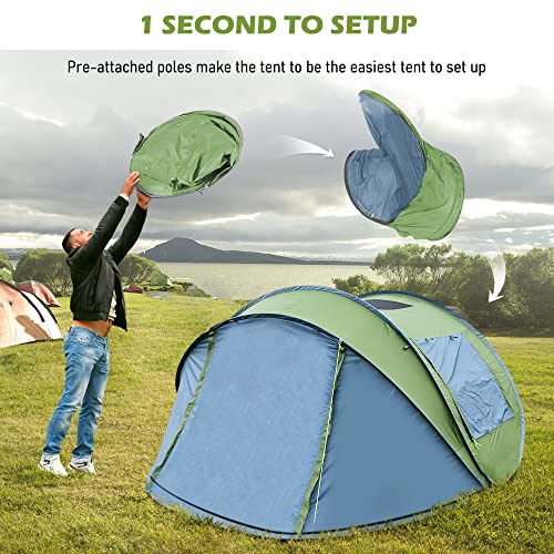 HIKERBRO 4 Person Instant Pop Up Tent with Skylight, Waterproof with Rainfly, Easy Setup Camping Tent, 2 Doors & Windows, ...