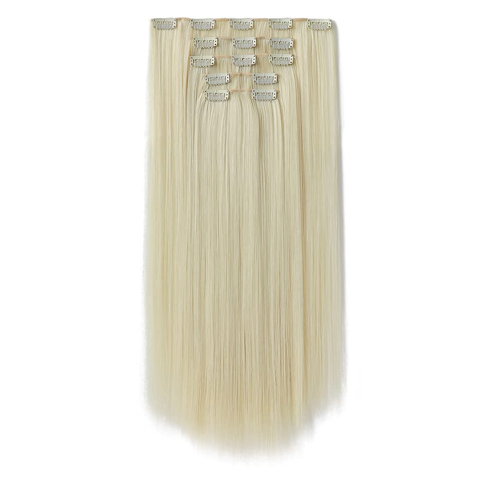 HSPJHTM Bleach Blonde Hair Extensions Clip in Hair Extension for Women Halloween 5 Pieces 22 Synthetic Long Straight Natural Thi