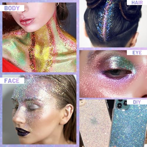DAGEDA Body Glitter Gel, Roll-on Face Glitter for Mermaid Makeup Festival Rave Accessories, Holographic Hair Glitter Gel,B...