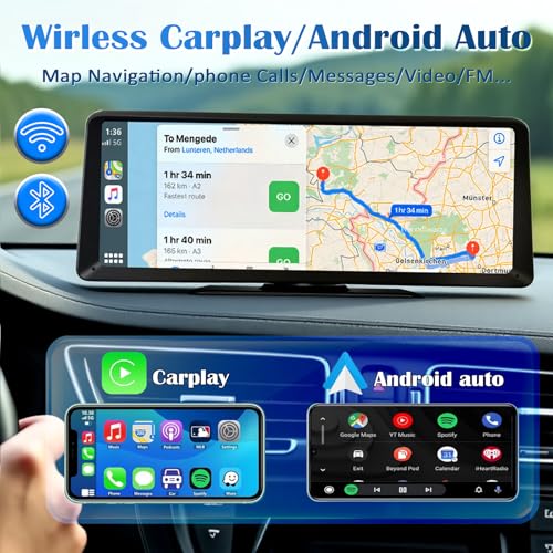 8.1" HD Carplay Screen for Car Stereo, 2K Dash Cam Wireless Portable Touch Screen Car Play with Apple Carplay & Android Au...