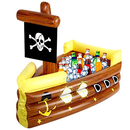 Zhanmai Inflatable Pirate Ship Drink Cooler Inflatable Serving Bar Food Container for Summer Carniva Mardi Gras Pirate Bir...
