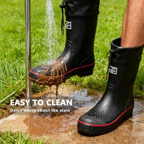 E KAINI Mens Rain Boots Water boots Waterproof PVC Rubber Boots Outdoor Mud Boots,Comfort Lightweight Mid-Calf Gardening F...