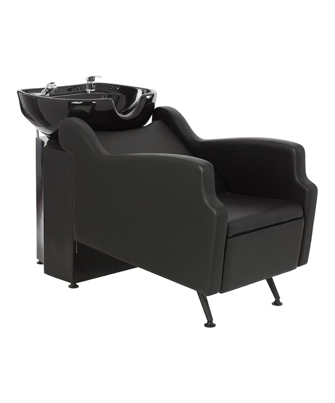 Buy-Rite Oasis Shampoo Backwash Station for Salons - All-Black Chair & Extra-Large Bowl Combo, Single Lever Hot/Cold Faucet, Lumbar Support, Vacuum Breaker, 56"x20"x33.5", TS-8076-BLK