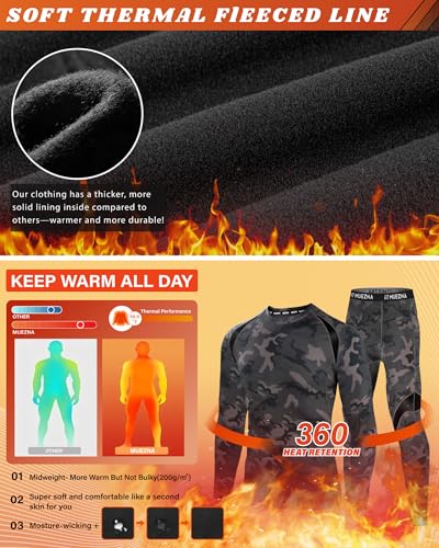 Muezna Men's Thermal Top and Bottom Set Underwear Long Johns Base Layer with Soft Fleece Lined