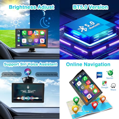 Portable Wireless Carplay Screen for Car Apple Carplay & Android Auto, 9" HD Touch Screen Car Stereo with 1080P Backup Cam...