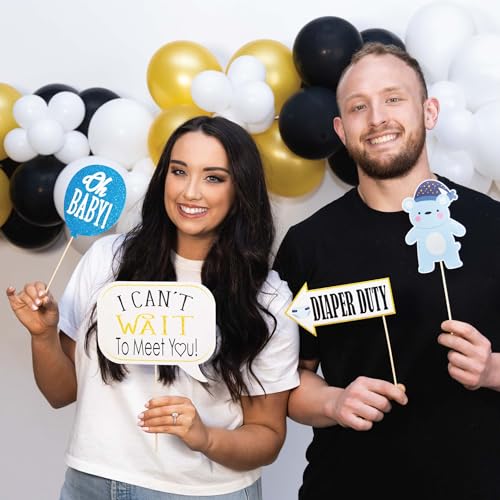 Boy Baby Shower Photo Booth Props - 41-pc Photo Booth Kit with 8 x 10-Inch Sign, 60 Glue Dots, 45 Sticks - Picture Props f...