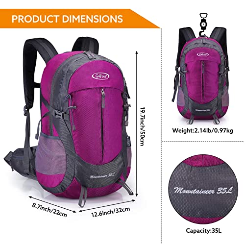G4Free 35L Hiking Backpack Water Resistant Outdoor Sports Travel Daypack Lightweight with Rain Cover for Women Men(Rose Red)