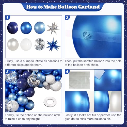 Blue White Silver Balloon Garland Arch Kit, 140Pcs Navy Light Metallic Blue Silver White Confetti Balloons With Stars for ...