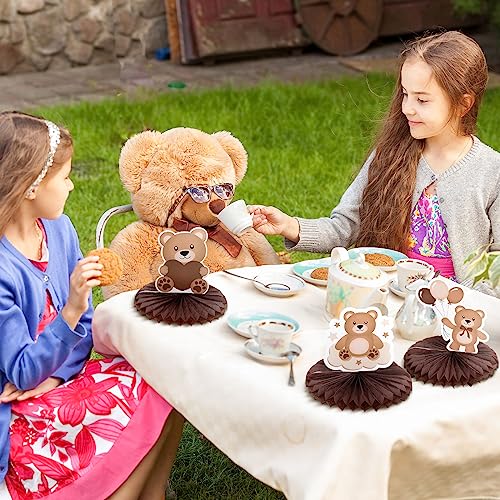 Bencailor 12 Pcs Bear Baby Shower Honeycomb Centerpieces Neutral Cream Bear Baby Shower Table Decorations Birthday Party T...