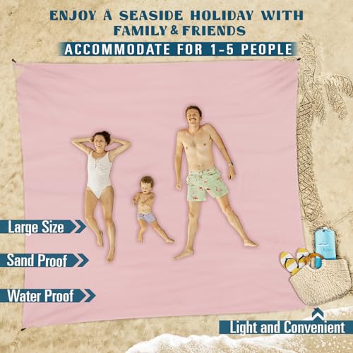 Famstar Beach Blanket Sandproof Waterproof 78''×81''1-5 Adults Oversized,Compact Lightweight Durable Beach Mat for Travel ...