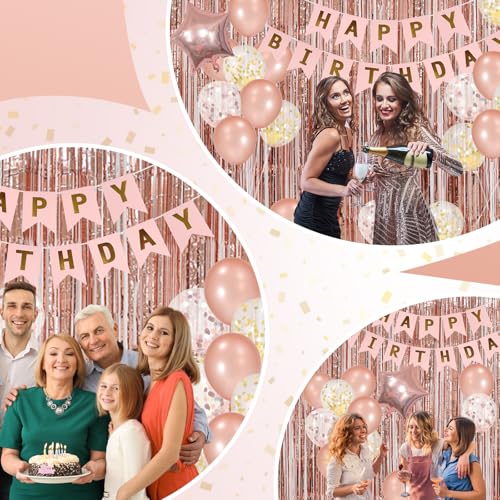 30th Birthday Decorations for Her,Happy 30th Birthday Banner,Backdrop,Crown, Sash,Goblet Balloons, Champagne and Star Ball...