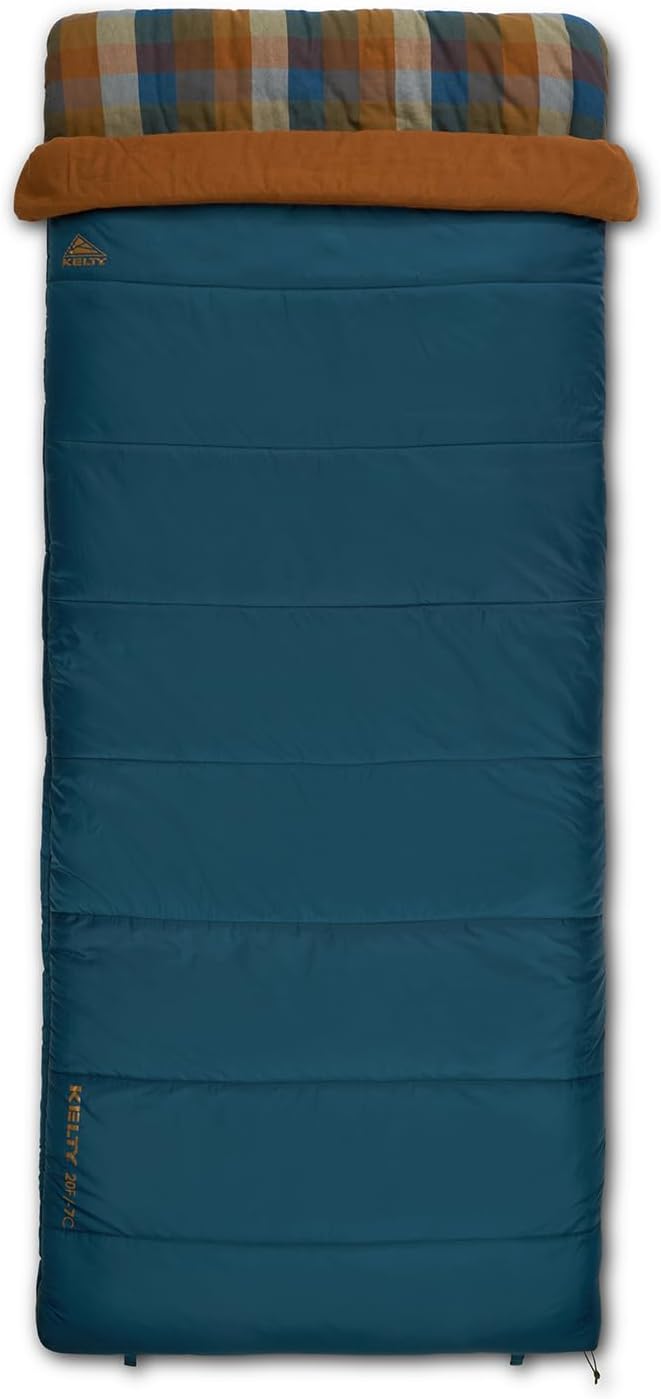 Kelty Wayback Flannel Lined Sleeping Bag, Built in Blanket, Traditional Rectangle Shape, Organic Flannel Cotton Liner, Dua...