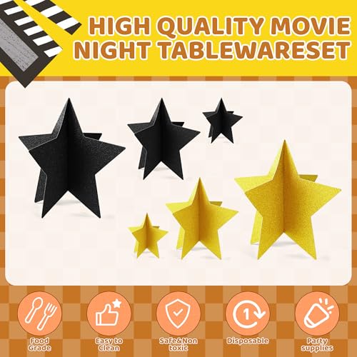 70 Pcs Black and Gold Star Centerpieces Black and Gold Party Birthday Decorations 3D 2025 Graduation Table Decor 3 Sizes ...
