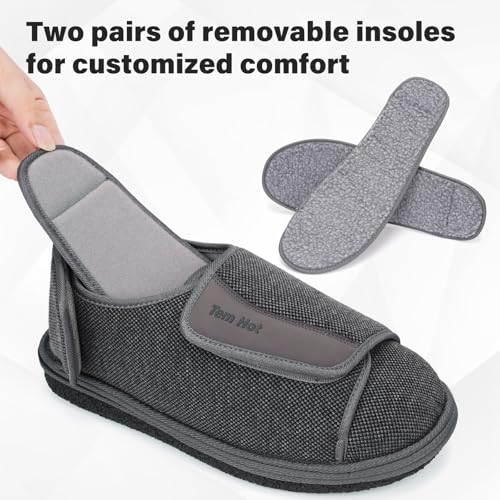 TemHot Diabetic Shoes for Men Women, Extra Wide Slippers for Swollen Feet, Wide Toe Box Adjustable Walking Shoes for Elder...