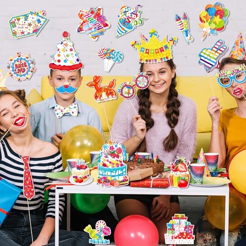 25Pcs Funny Birthday Photo Booth Props with Stick, Theme Selfie Props, Party Supplies, Photography Backdrop Decorations
