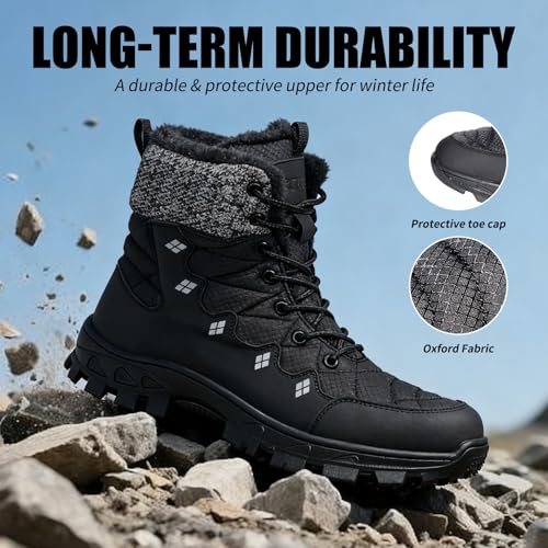 ZIGSAM Men's Snow Boots Non-Slip Insulated Shell Cold Weather Warm Shoes Hiking Water Resistant Winter Outdoor Boots Grip-pro