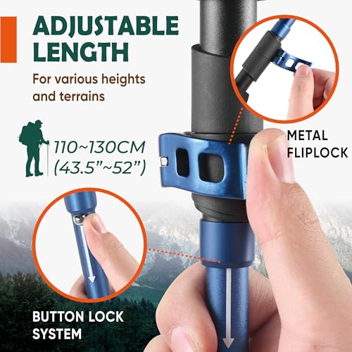 TREKOLOGY Trek-Z Cork Grip Trekking Poles Bundle with 6 Rubber Tip Replacements – Lightweight Folding Hiking Poles, Adjust...