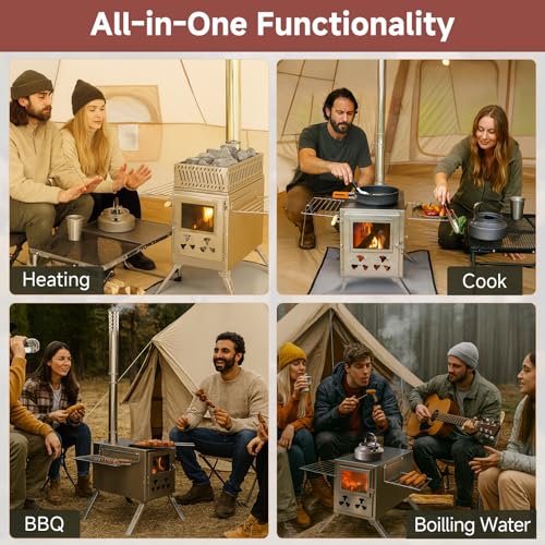 H&ZT Large Hot Tent Stove, Upgraded Wood Burning Stove with 9 Chimney Pipes, Portable Camping Heater for Cooking, Hunting...