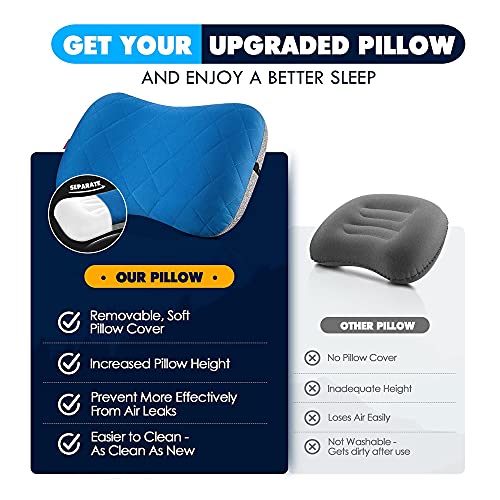 Hikenture Camping Pillow with Removable Cover - Ultralight Inflatable Pillow for Neck Lumbar Support - Upgrade Backpacking...