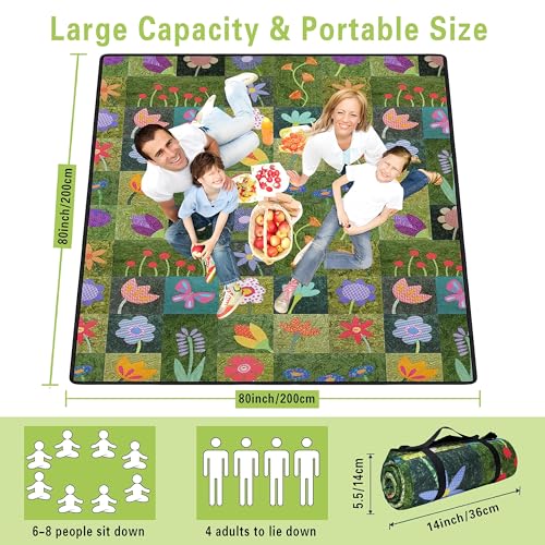 Supfitness Extra Large Picnic Blankets Waterproof Foldable (80 "x 80") Beach Blanket Waterproof Sandproof,3-Layer Thicking...