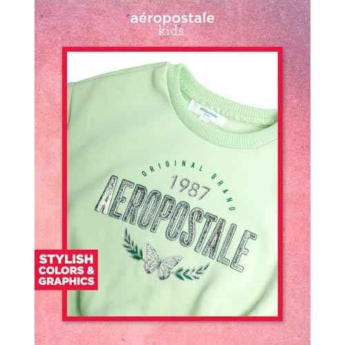 AEROPOSTALE Girls Sweat Suit Set - 2 Piece Soft Fleece Pullover Graphic Crewneck Sweatshirt and Jogger Pants for Girls (4-12)