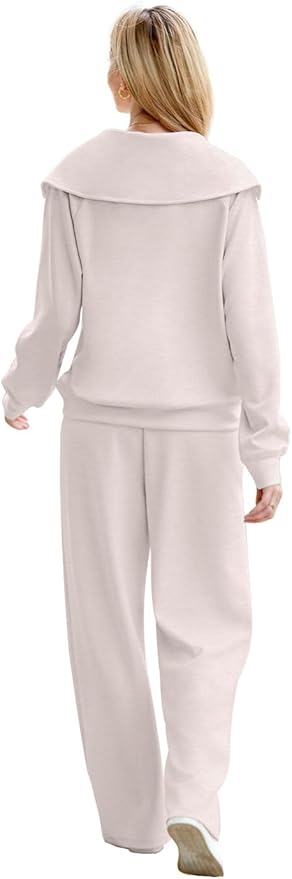 XIEERDUO Lounge Sets For Women 2025 Half Zip Sweatshirt And Wide Leg Sweatpant 2 Piece Outfits Sweatsuit Tracksuit