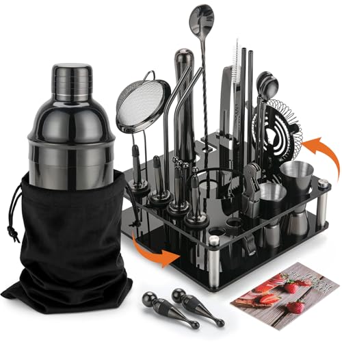 KINGROW Cocktail Shaker Set 29-Piece Bartender Kit with Rotating Stand | Bar Set Drink Mixer Set with All Essential Access...