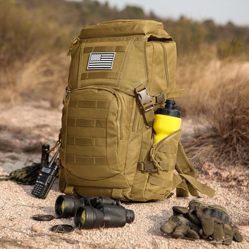 AUMENTAR 35L Military Tactical Backpack for Men,Water Resistant Assault Pack for Women,Khaki Molle Daypack 3 Day Bug Out B...
