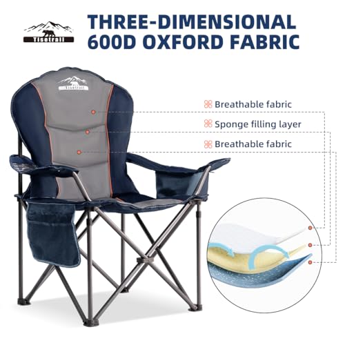 Tisetrail Oversized Camping Chair Folding Chair with Cooler Padded Outdoor Chairs Heavy Duty Support 500 LBS Steel Frame C...