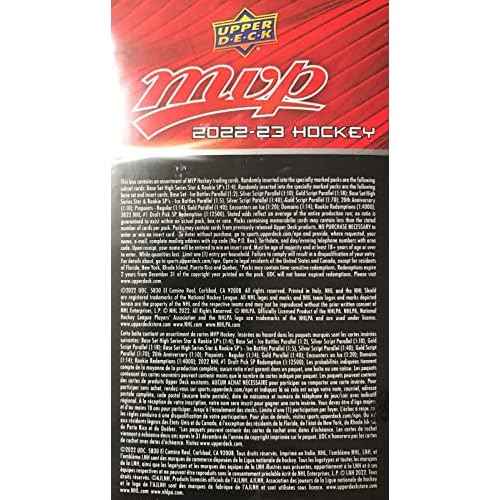 NHL Upper Deck 2022-23 MVP Hockey Trading Card BLASTER Box [15 Packs, Blaster-Exclusive Gold Script Parallels]