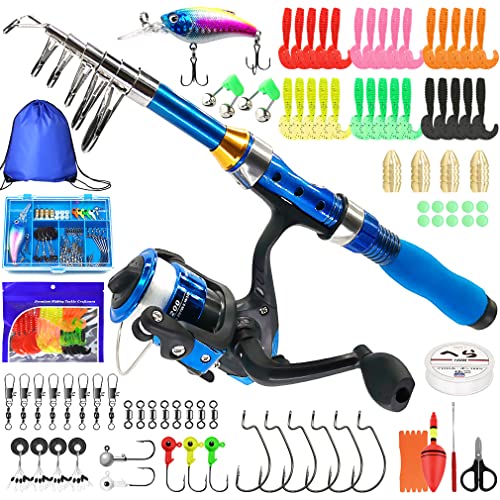 Kilitn Kids Fishing Rod, 1.5M 61Inch 4.92Ft Portable Telescopic Fishing Pole and Reel Combos and String with Fishing Line ...
