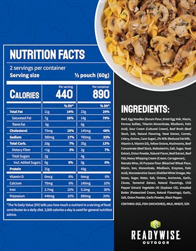 ReadyWise Outdoor Pro Adventure Meal Beef Stroganoff with Cream Sauce, Premium Freeze-Dried Food for Camping, Hiking, and ...