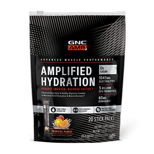 GNC AMP Amplified Hydration Electrolyte Powder Drink Mix | Enhanced Electrolyte & Healthy Digestion Complex | Tropical Pun...