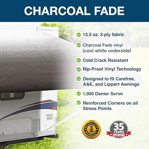 ShadePro - RV Awning Fabric Replacement - Premium Grade Weatherproof Vinyl - Universal Outdoor Canopy for Camper, Trailer,...