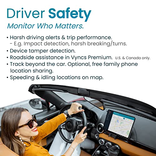 Vyncs - GPS Tracker for Vehicles, [No Monthly Fee], 4G LTE, Vehicle Location, Trip History, Driving Alerts, GeoFence, Fuel...