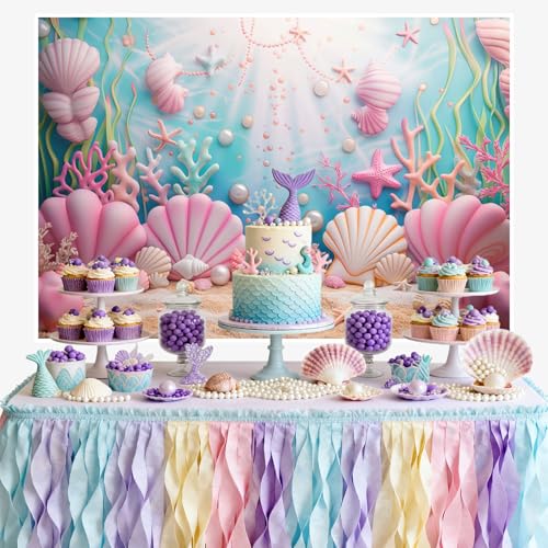 AOFOTO Pink Birthday Decorations Backdrop for Girls Party Seashell Pearl Happy Birthday Banner Underwater World Kids Baby ...