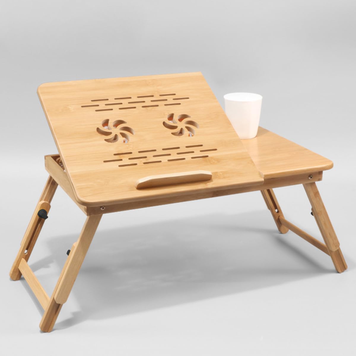 SKYZONAL Laptop Desk Adjustable Bamboo Laptop Table with Fan Drawer Foldable Bed Tray Breakfast Tray Padded Lap Work Tray,for Working Writing Drawing
