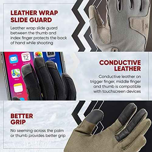 Vertx Mens Gloves, Breathable, Touch Screen Compatible Leather Palm, Removable Index Finger