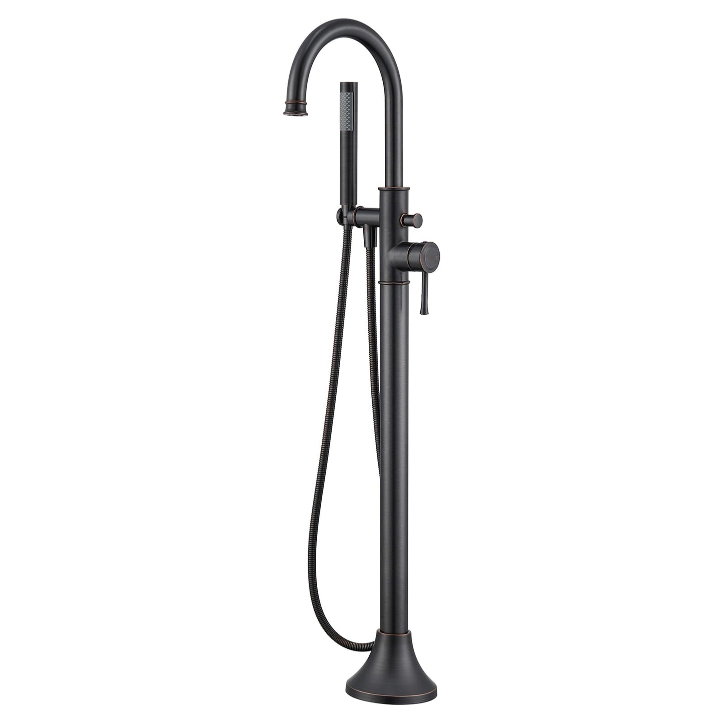 Wowkk Free Standing Tub Faucet Oil Rubbed Bronze Freestanding Bathtub Faucet Floor Mount Brass Bathroom Tub Filler with Hand Shower